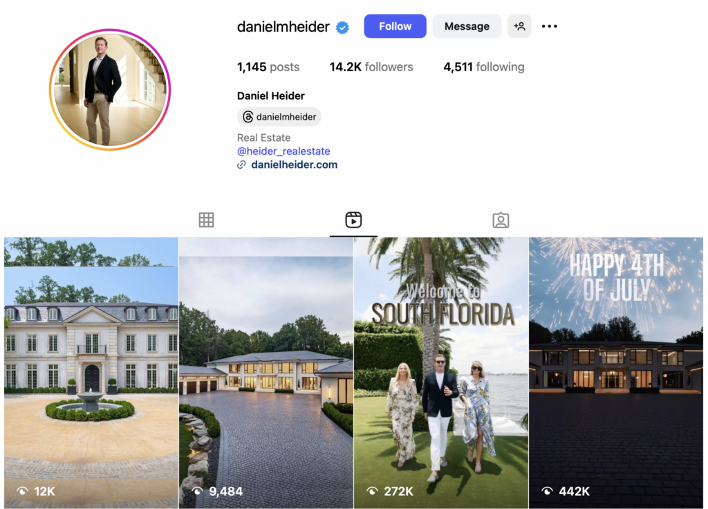 Daniel Heider real estate agent instagram